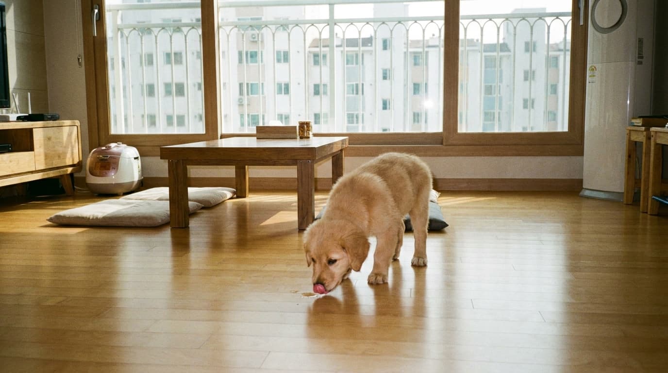 강아지가 갑자기 바닥을 계속 핥는 이유, 안심이가 분석해 드릴게요!